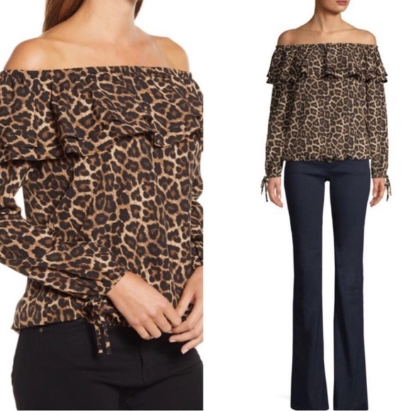 NWOT Michael Michael Kors leopard print ruffle top - Picture 2 of 5